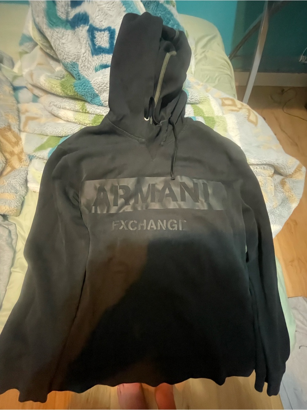 Armani Exchange Black Crewneck Hoodie with Tonal Logo